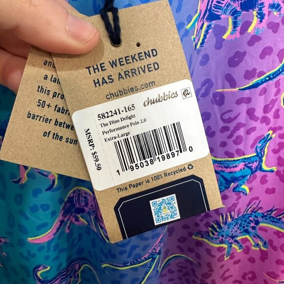 Chubbies The Dino Delight Performance Polo Shirt Size XL Dinosaur Blue Pink NWT - Picture 5 of 10
